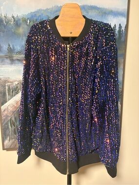 Sequin Bomber Jacket - Iridescent purple